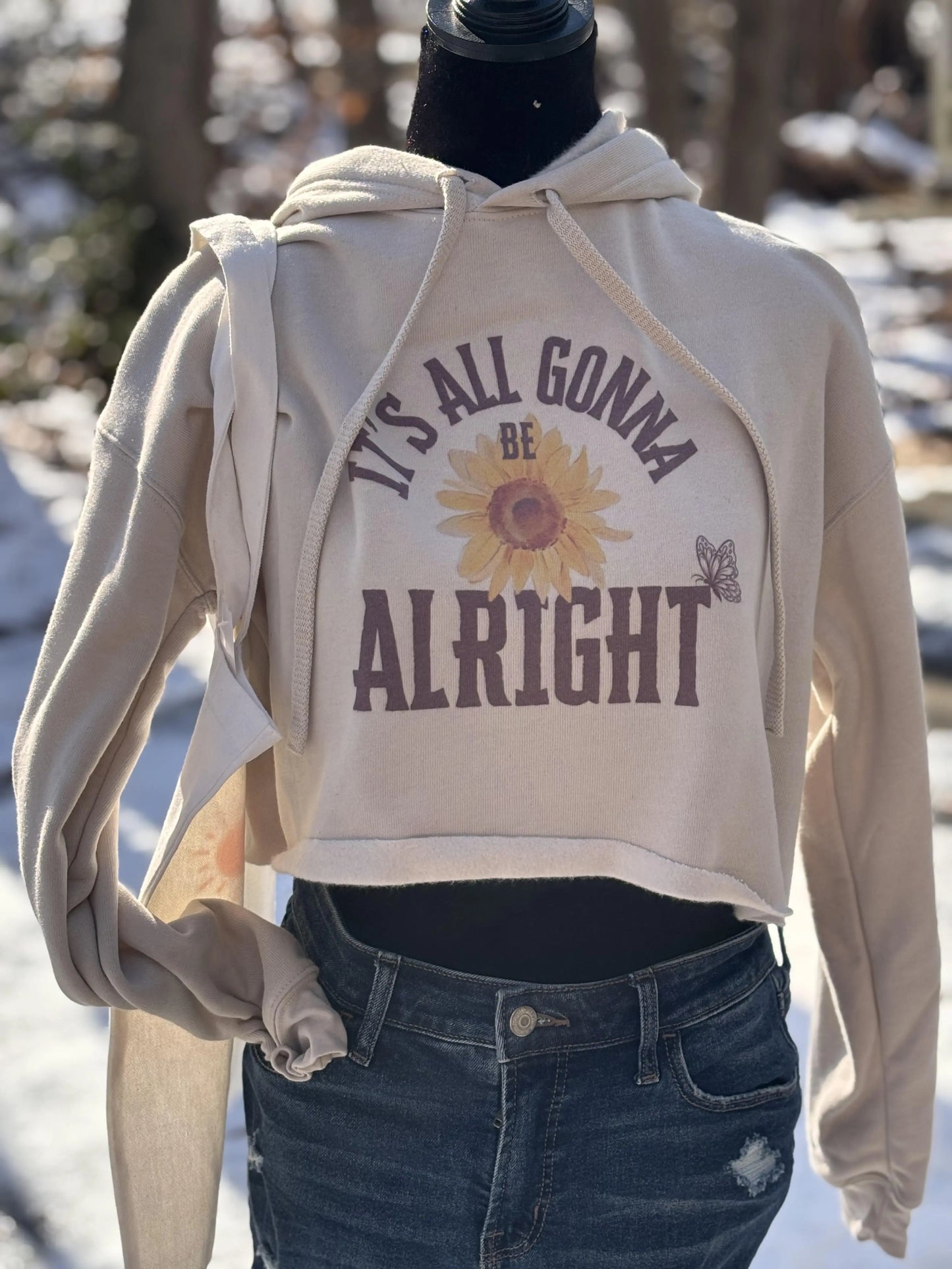 It's All Gonna Be Alright Cropped Fleece Hoodie Accentuate the Positive