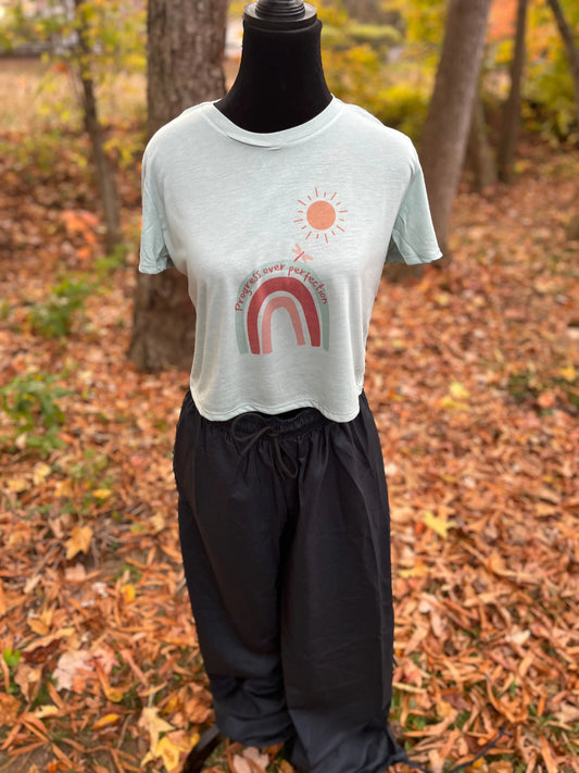 Progress Over Perfection Short Sleeve Flowy Crop Accentuate the Positive