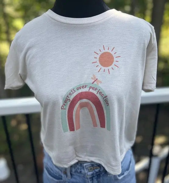 Progress Over Perfection Short Sleeve Flowy Crop Accentuate the Positive