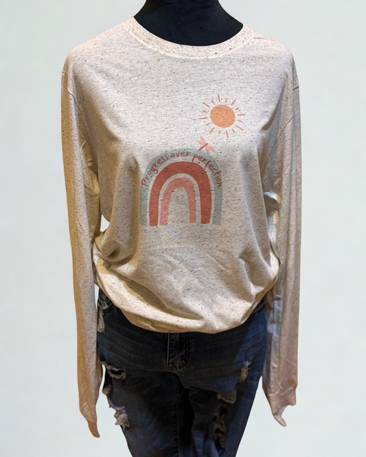 Progress Over Perfection Long Sleeve Tee – Motivational Shirt for Women