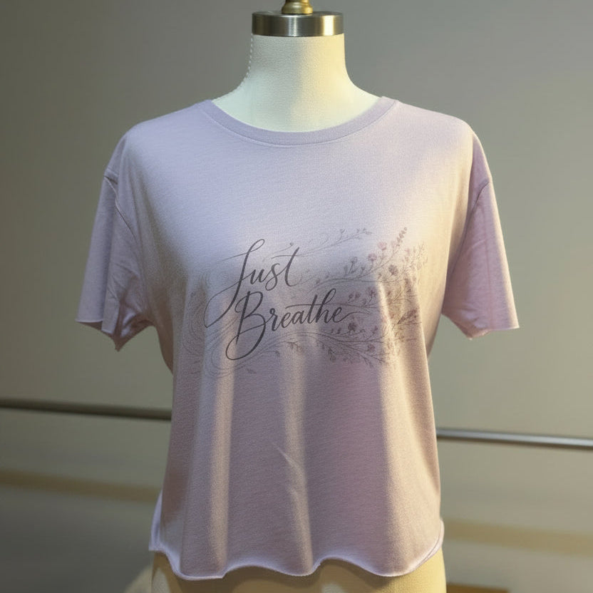 Just Breathe Floral Graphic Tee, Soft Cozy Inspirational Women’s Flowy Crop Top