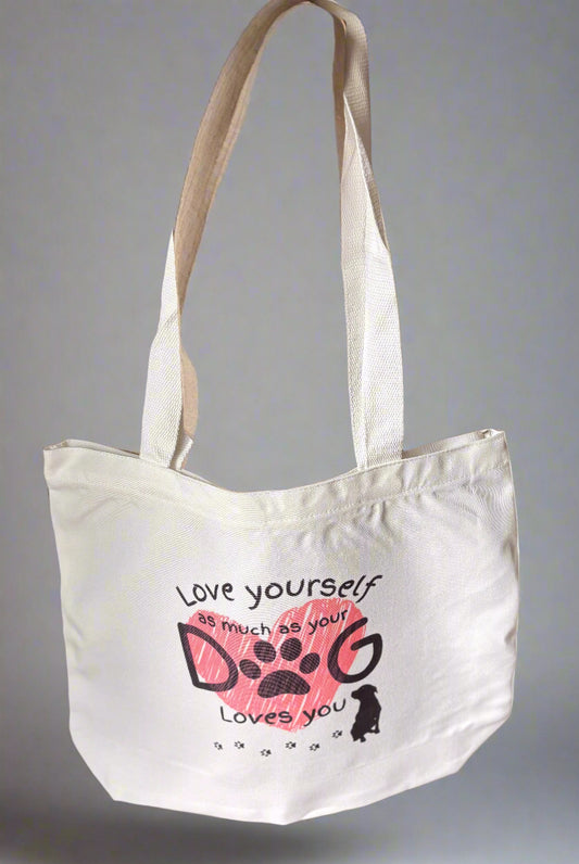 Love Yourself as Much as Your Dog Loves You Large Canvas Tote