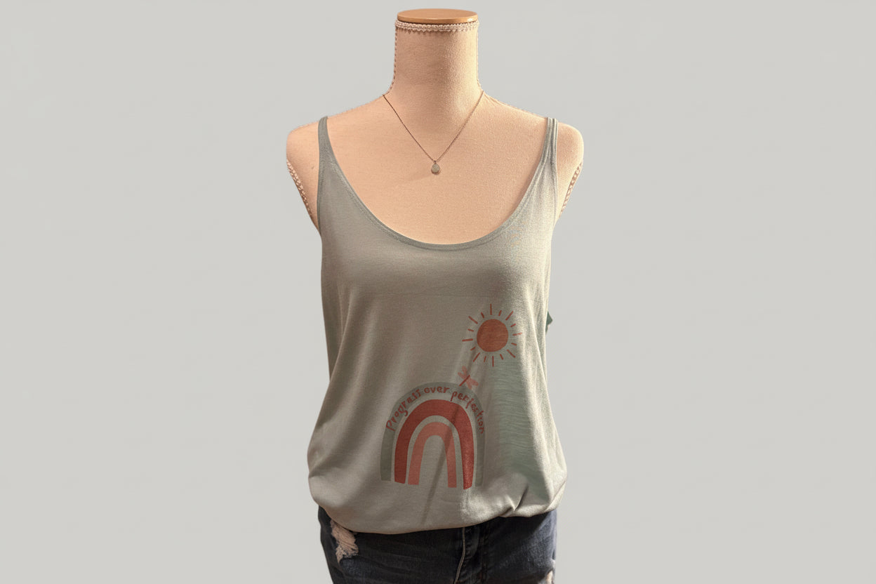 Progress Over Perfection Rainbow Tank Top – Inspirational Women’s Motivational Graphic Tank