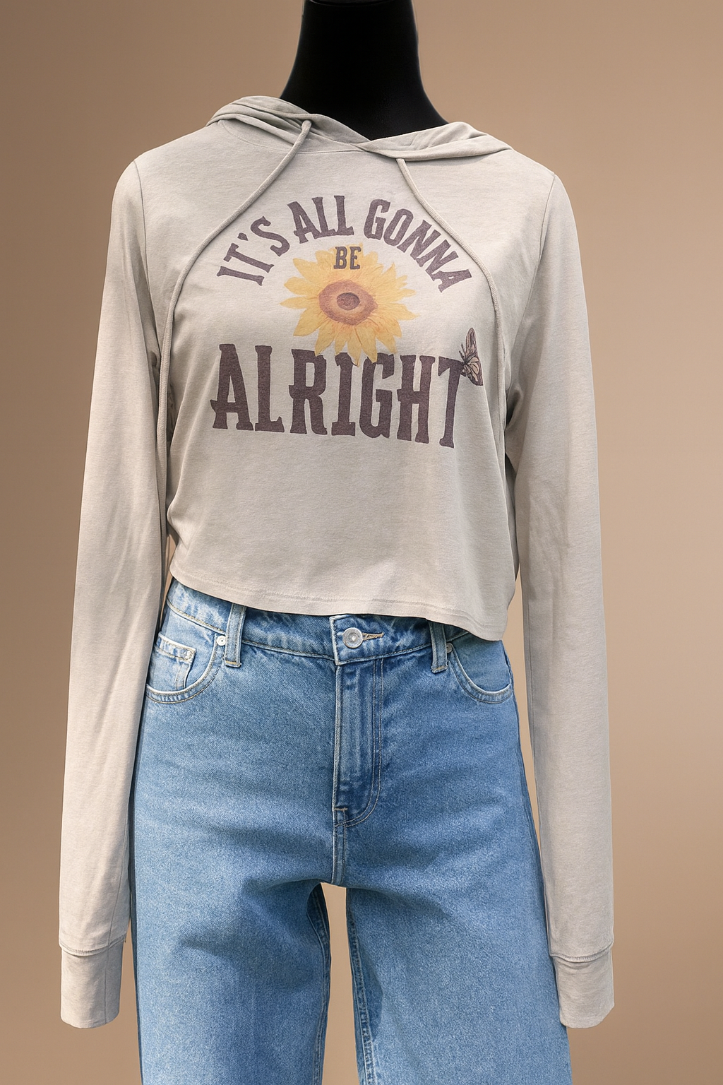 It's All Gonna Be Alright Cropped Long Sleeve Hoodie Accentuate the Positive